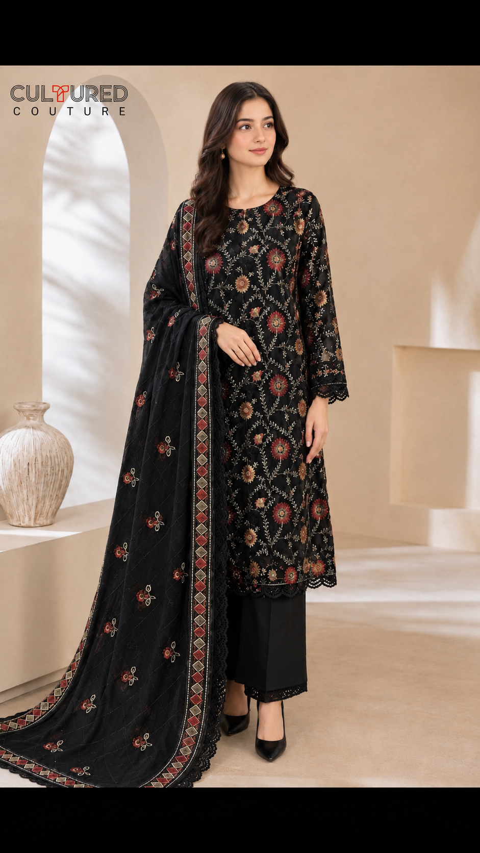 black 1 Classic Black 3 Piece Fancy Suit – SKU-335 - Image 1