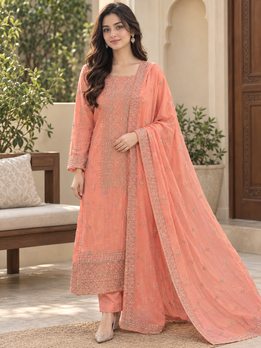 peach Elegant Peach - 3 Piece Fancy Suit - SKU 338 - Image 1